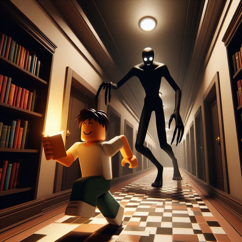 The game opens with players in an eerie, haunted hotel.